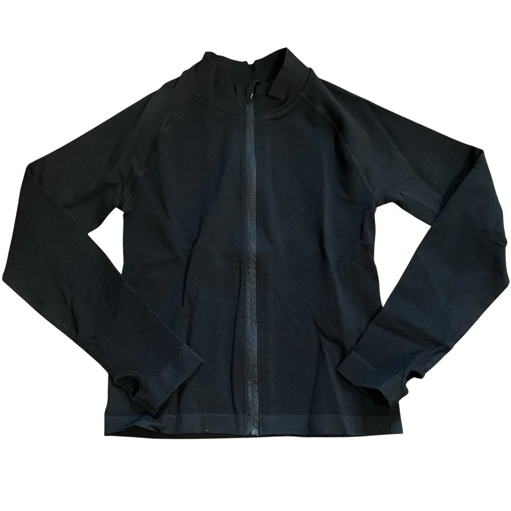 Halara OneForm Seamless Flow Collar Zip Up Jacket Raglan Thumb Hole Black M NWT - Picture 7 of 10